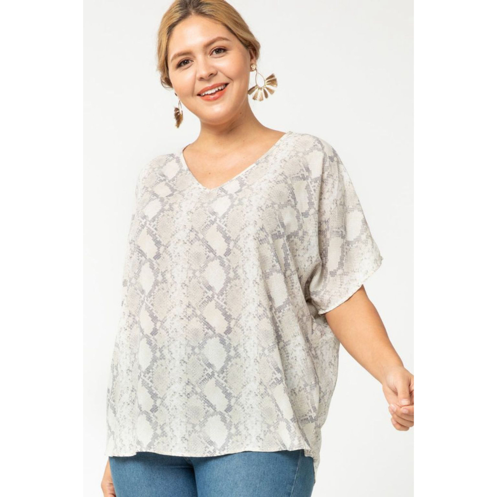 Entro Snake Print V-Neck Lightweight Blouse Size L
